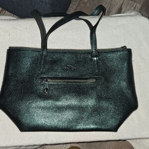 Coach Metallic Green Leather Tote
